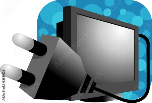 Illustration: Illustration of computer with plug Illustration of computer with plug