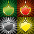 Set of security shields green, red, yellow, black, vector