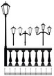 Vector: Set of street lantern in old style and balustrade Set of street lantern in old style and balustrade