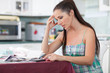 Pregnant  woman with money. Family budget.