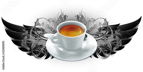 Vector: cup of coffee with heraldry elements cup of coffee with heraldry elements