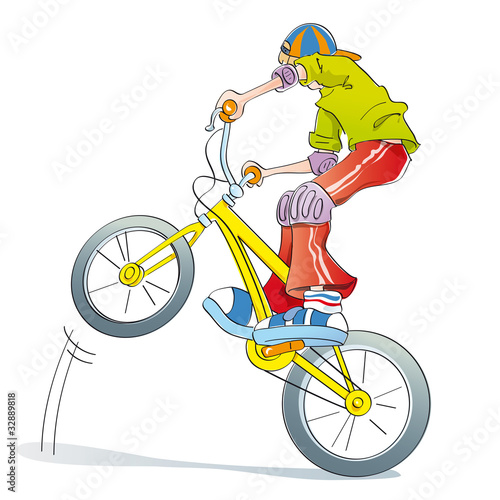 Illustration: boy practicing bike pirouettes boy practicing bike pirouettes