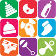 newborn baby icons of toys and accessories
