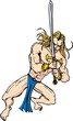Cartoon barbarian swordsman with blonde hair