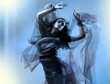 dancing sexy young woman with flying hair and fabric