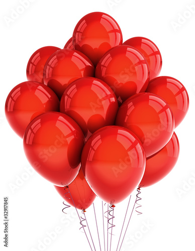 Photo: Red party ballooons over white background Red party ballooons over white background