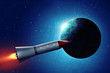 Illustration: Rocket and a blue Planet Rocket and a blue Planet