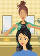 Front view of hairstylist cutting hair