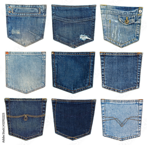 Photo: collection of different jeans pocket isolated on white. collection of different jeans pocket isolated on white.