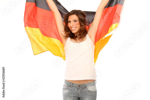 Foto: Frau mit Deutschland Fahne Frau mit Deutschland Fahne