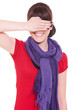 woman with closed eyes by hand woman with closed eyes by hand