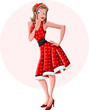 A sexy cartoon pin up girl wearing red dress A sexy cartoon pin up girl wearing red dress