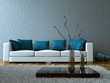 Modernes Wohnzimmer grau blau