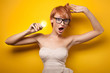 Surprised woman with light bulb