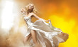 Sexy blond woman in amazing dress posing