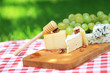Various sorts of cheese and grapes