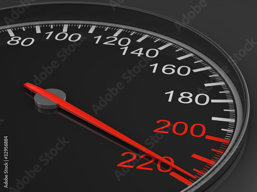 Illustration: speedometer on black background. 3D image speedometer on black background. 3D image