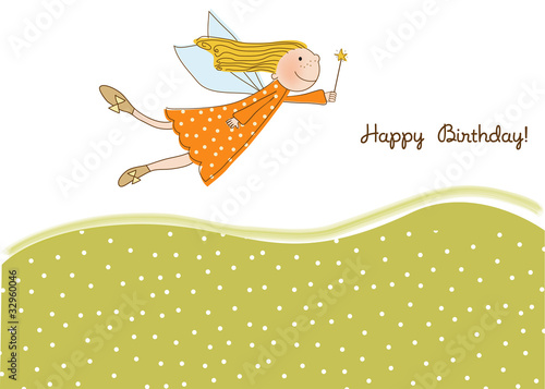 Vektor: birthday card with little fairy birthday card with little fairy