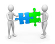 Association personnages 3d pièces puzzle symbole positif