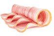Tasty sliced pork bacon isolated on white background Tasty sliced pork bacon isolated on white background