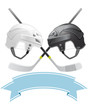 Ice Hockey emblem with helmets and sticks