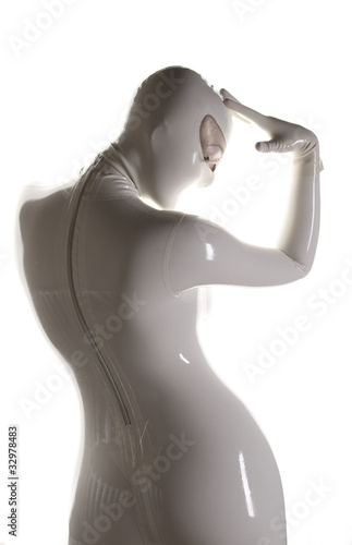 Photo: White and Shiny Latex Rubber Catsuit with Mask White and Shiny Latex Rubber Catsuit with Mask