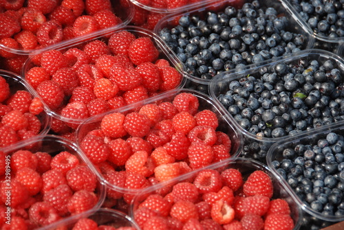 Photo: Raspberries and blueberries Raspberries and blueberries