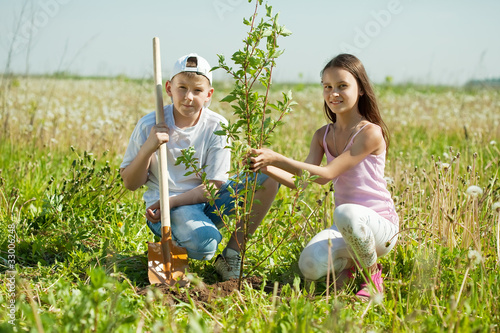 Photo: Teenager brother and sister sets tree Teenager brother and sister sets tree