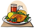 roasted chicken drumstick and tomato juice