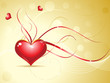 abstract red shiny heart on golden background