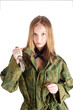 Woman with knife on white Woman with knife on white