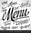 menu headlines, hand lettering set (vector)