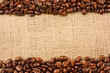 Coffee beans on a jute background