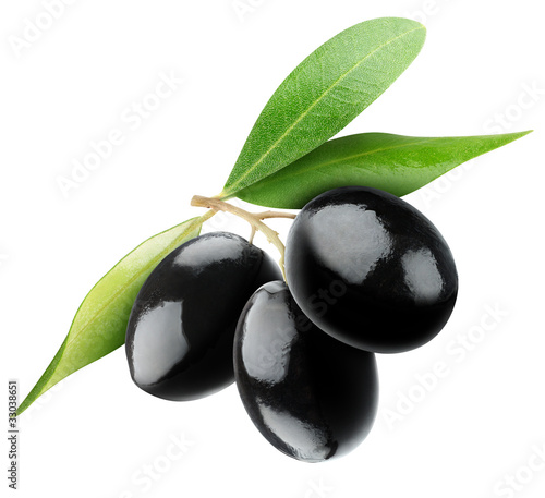 Photo: Three black olives isolated on white Three black olives isolated on white