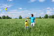 father with son in summer with kite