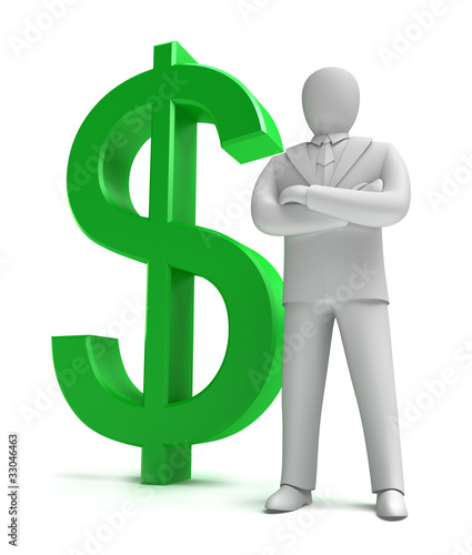 Illustration: Whiteman and money sign , 3D concept Whiteman and money sign , 3D concept