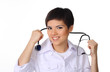 young female doctor holding stethoscope and smiling