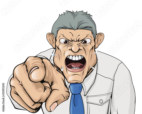 Vector: Bullying boss shouting and pointing Bullying boss shouting and pointing