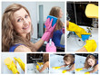 Foto: Collage of a woman washing her bathroom Collage of a woman washing her bathroom