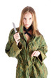 Woman with knife on white Woman with knife on white