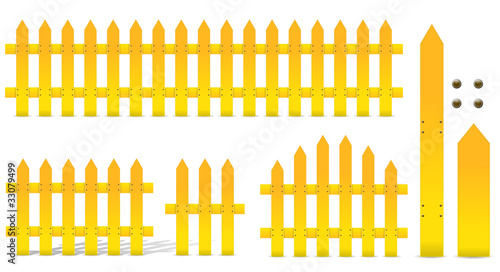 Vector: set of yellow fence isolated on white background set of yellow fence isolated on white background