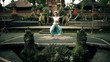 Serie with dancing girl in front of a exotic backgrounds