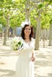 Bride casting her flowers