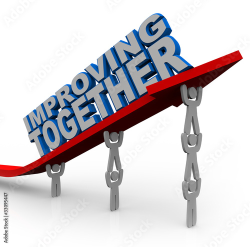 Illustration: Improving Together Team Lifts Arrow for Growth Success Improving Together Team Lifts Arrow for Growth Success