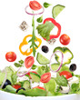 Fresh salad with ingredients in motion
