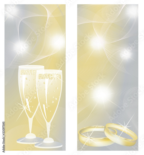 Wedding banners with champagne and rings vector