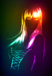 Hand-drawn fashion model from a neon. Vector illustration. A lig