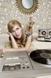 audiophile retro woman vinyl turntable music audiophile retro woman vinyl turntable music