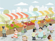 Market place on a street with food and vegetables stands Market place on a street with food and vegetables stands