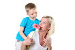 mother with son in studio